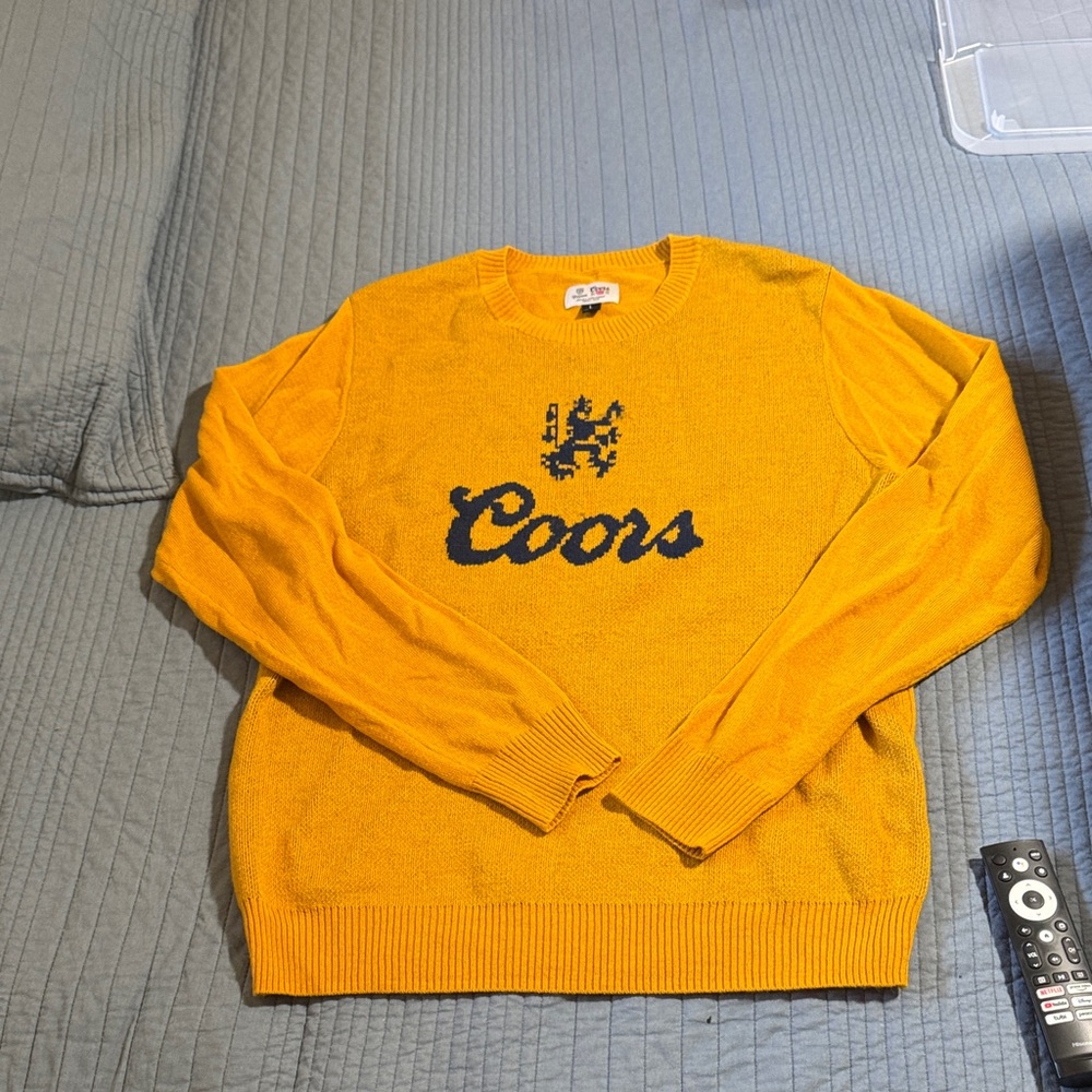 Brixton Mustard Yellow Crewneck Sweater with Navy Logo - Picture 2 of 3